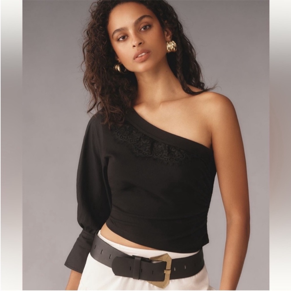By Anthropologie one shoulder puff sleeve top